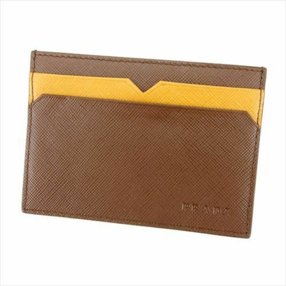 Authentic Prada Card Case Brown Beige Saffiano leather Woman unisex - Picture 5 of 8